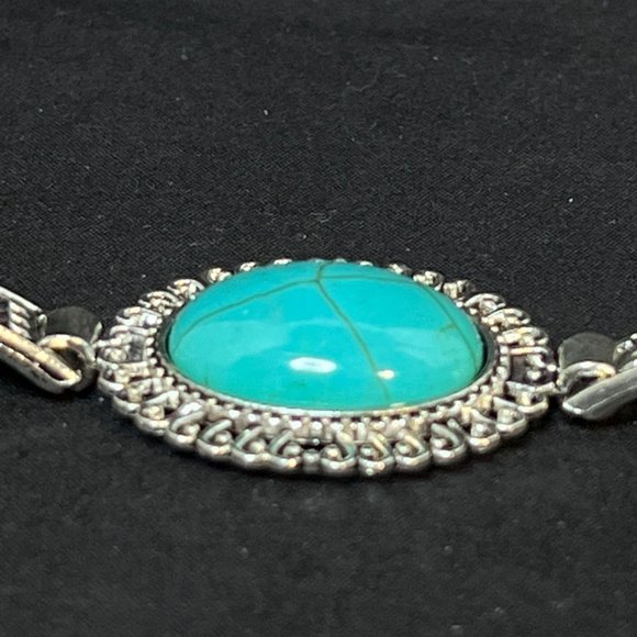 Vintage Silver Tone Faux Turquois Bracelet (4055) - Picture 8 of 8